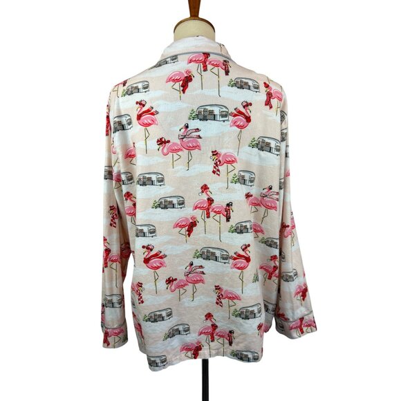 Nick & Nora XXL Flannel Long Sleeve Pajama Top Flamingo Camper Button Front - Picture 3 of 9